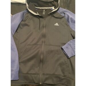 Adidas Climawarm Full Zip Hoodie Mens XL Black Blue Fleece Jacket Athletic